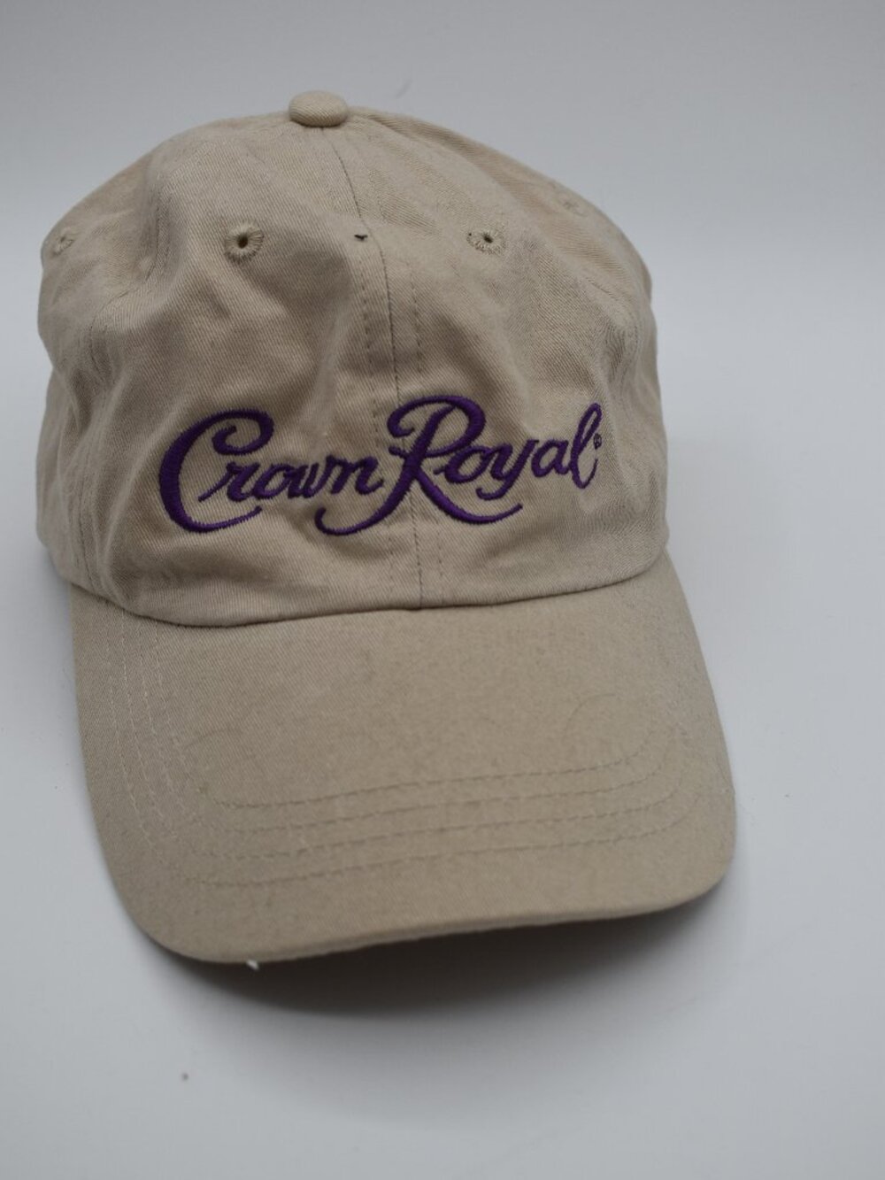 Crown Royal Adjustable Baseball Cap Tan/Purple Embroidered Logo Adult One Size